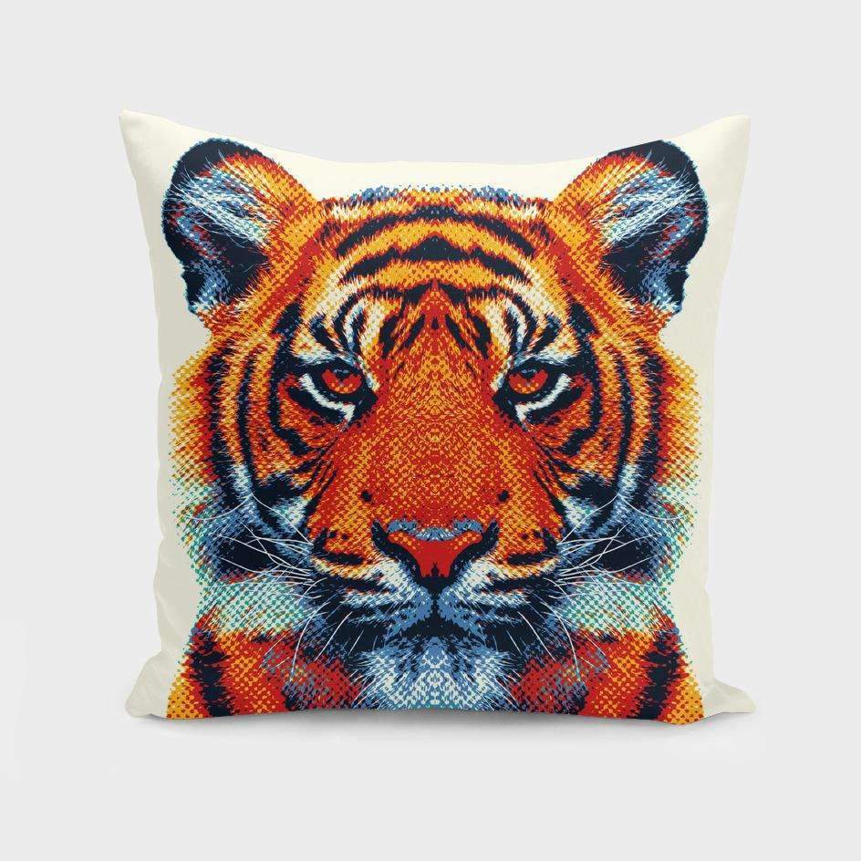 Tiger Colorful Animals Pillow featuring a vibrant tiger design on both sides, made from 100% spun polyester with a concealed zipper.