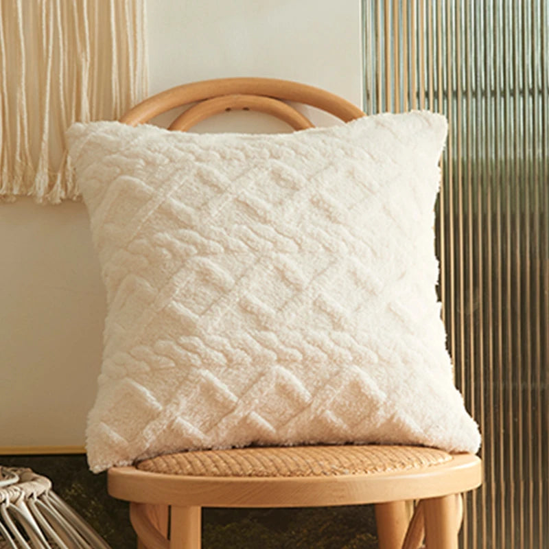 Twist Knitting Plush Pillow Case in soft plush fabric with a stylish twist design, perfect for enhancing bedding decor.