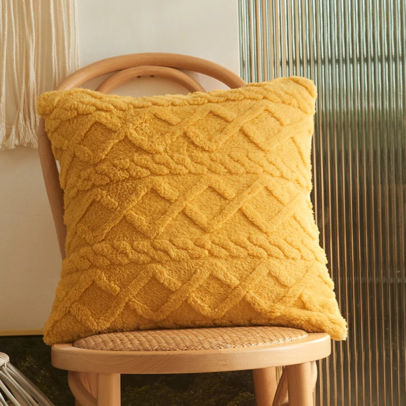 Twist Knitting Plush Pillow Case in soft plush fabric with a stylish twist design, perfect for enhancing bedding decor.