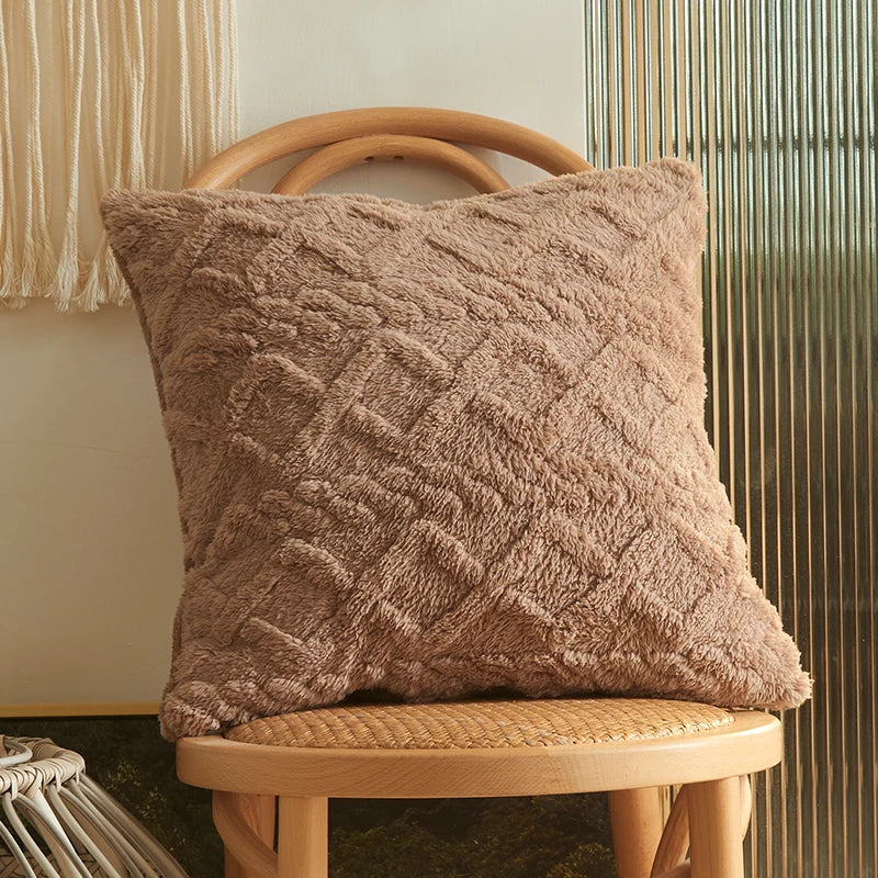 Twist Knitting Plush Pillow Case in soft plush fabric with a stylish twist design, perfect for enhancing bedding decor.