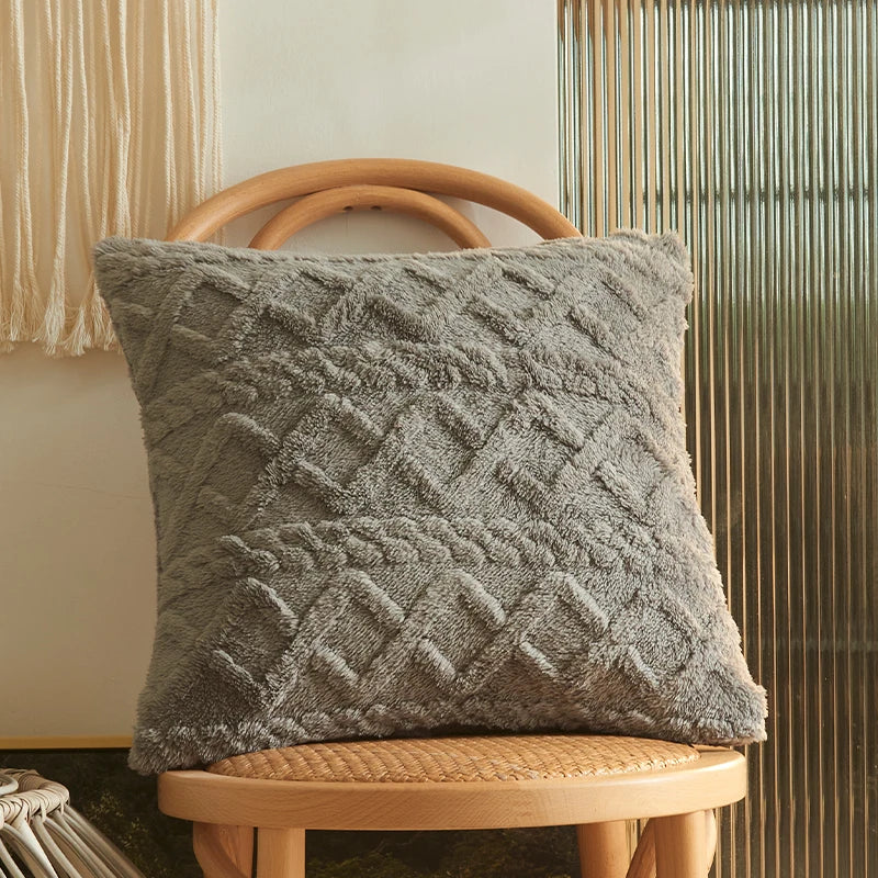 Twist Knitting Plush Pillow Case in soft plush fabric with a stylish twist design, perfect for enhancing bedding decor.