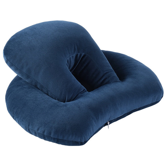 U-Shaped Desk Nap Pillow in various colors, designed for neck support and comfort during travel or desk use.