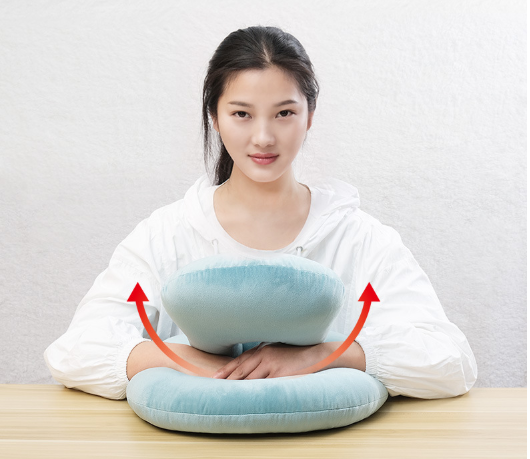 U-Shaped Desk Nap Pillow in various colors, designed for neck support and comfort during travel or desk use.