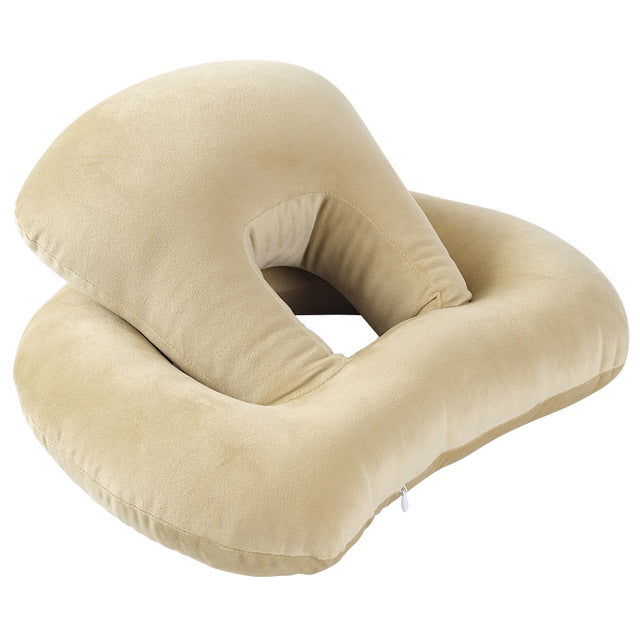 U-Shaped Desk Nap Pillow in various colors, designed for neck support and comfort during travel or desk use.