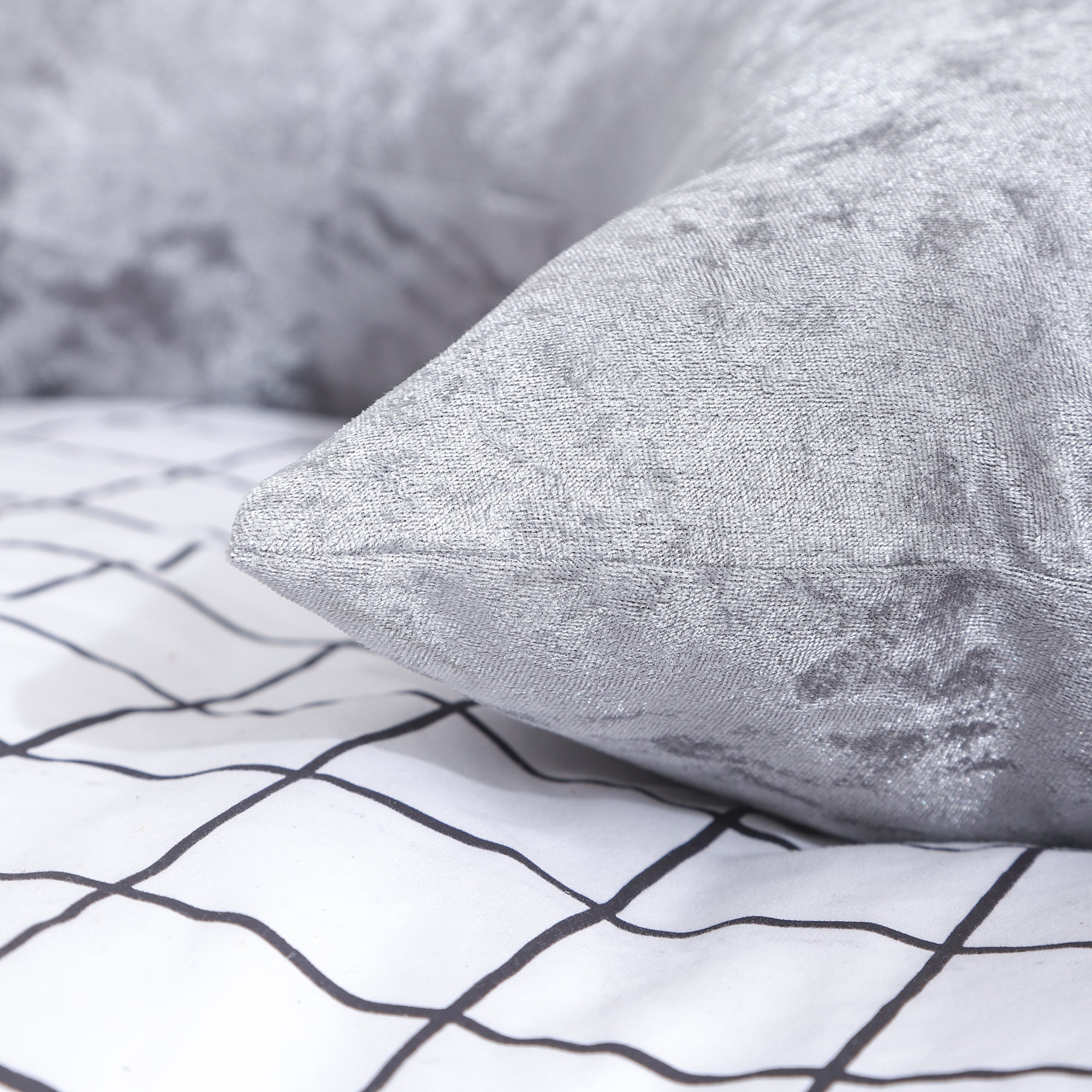 V Shaped Super Crushed Ice Velvet Cushion Cover in Silver Grey, showcasing its soft texture and elegant design.