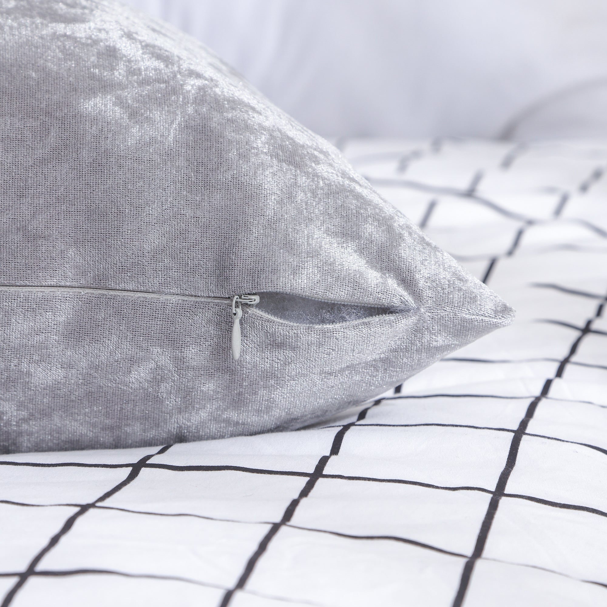 V Shaped Super Crushed Ice Velvet Cushion Cover in Silver Grey, showcasing its soft texture and elegant design.