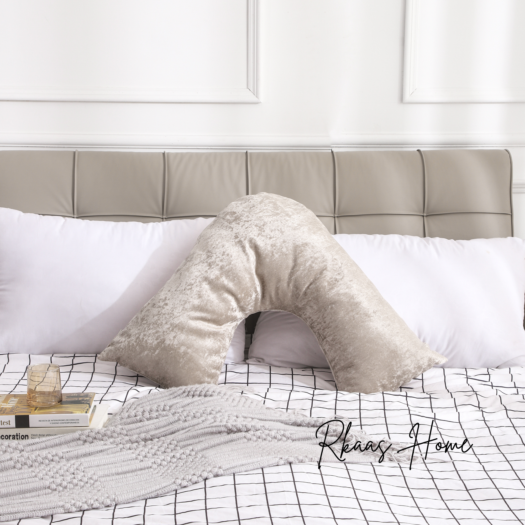 V Shaped Super Crushed Ice Velvet Cushion Cover in Silver Grey, showcasing its soft texture and elegant design.