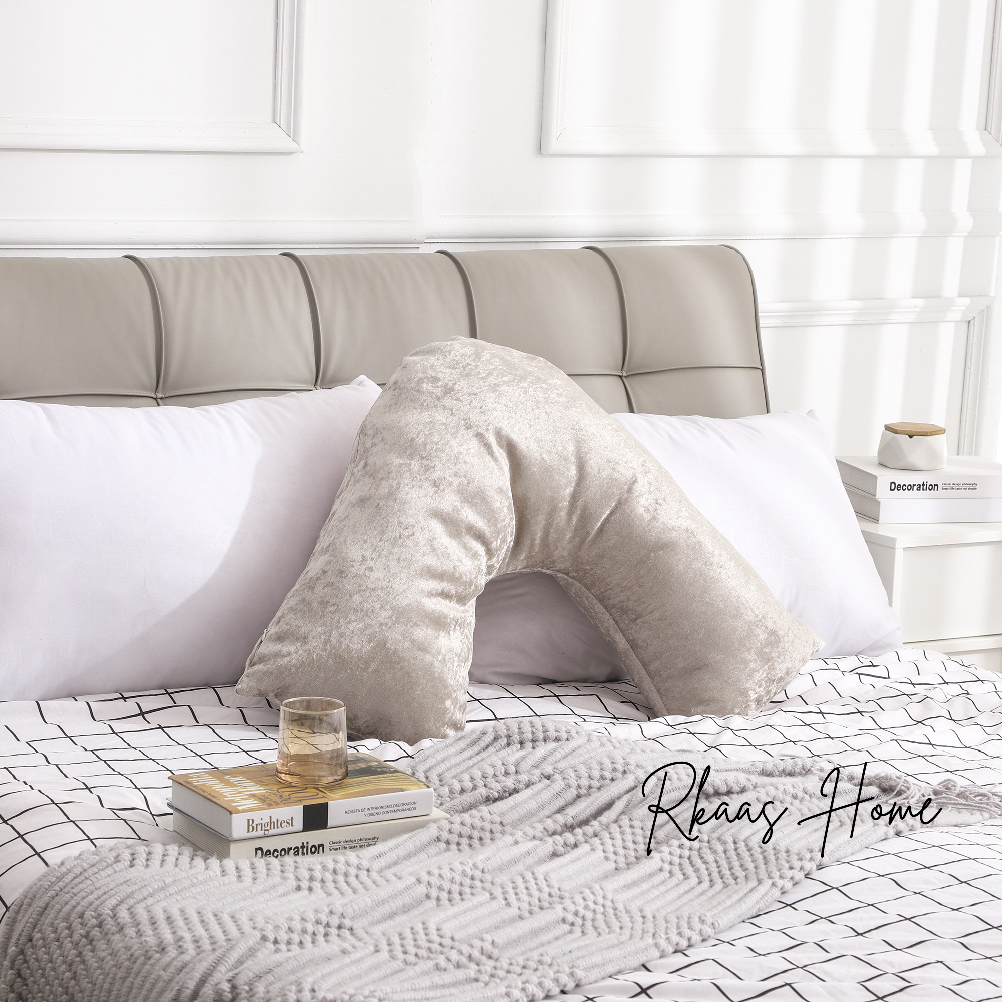 V Shaped Super Crushed Ice Velvet Cushion Cover in Silver Grey, showcasing its soft texture and elegant design.