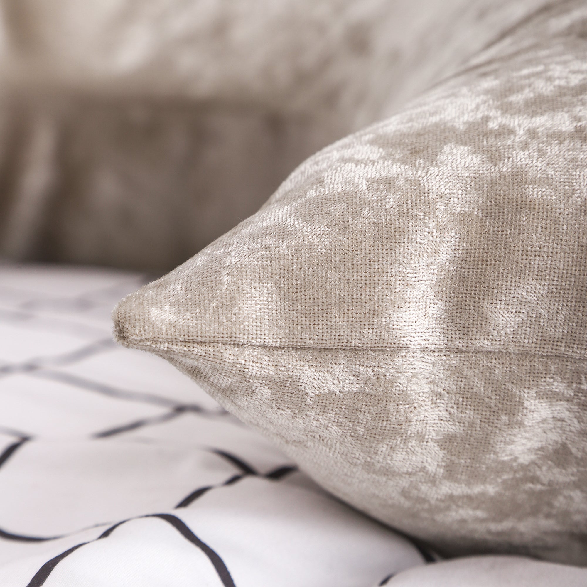 V Shaped Super Crushed Ice Velvet Cushion Cover in Silver Grey, showcasing its soft texture and elegant design.