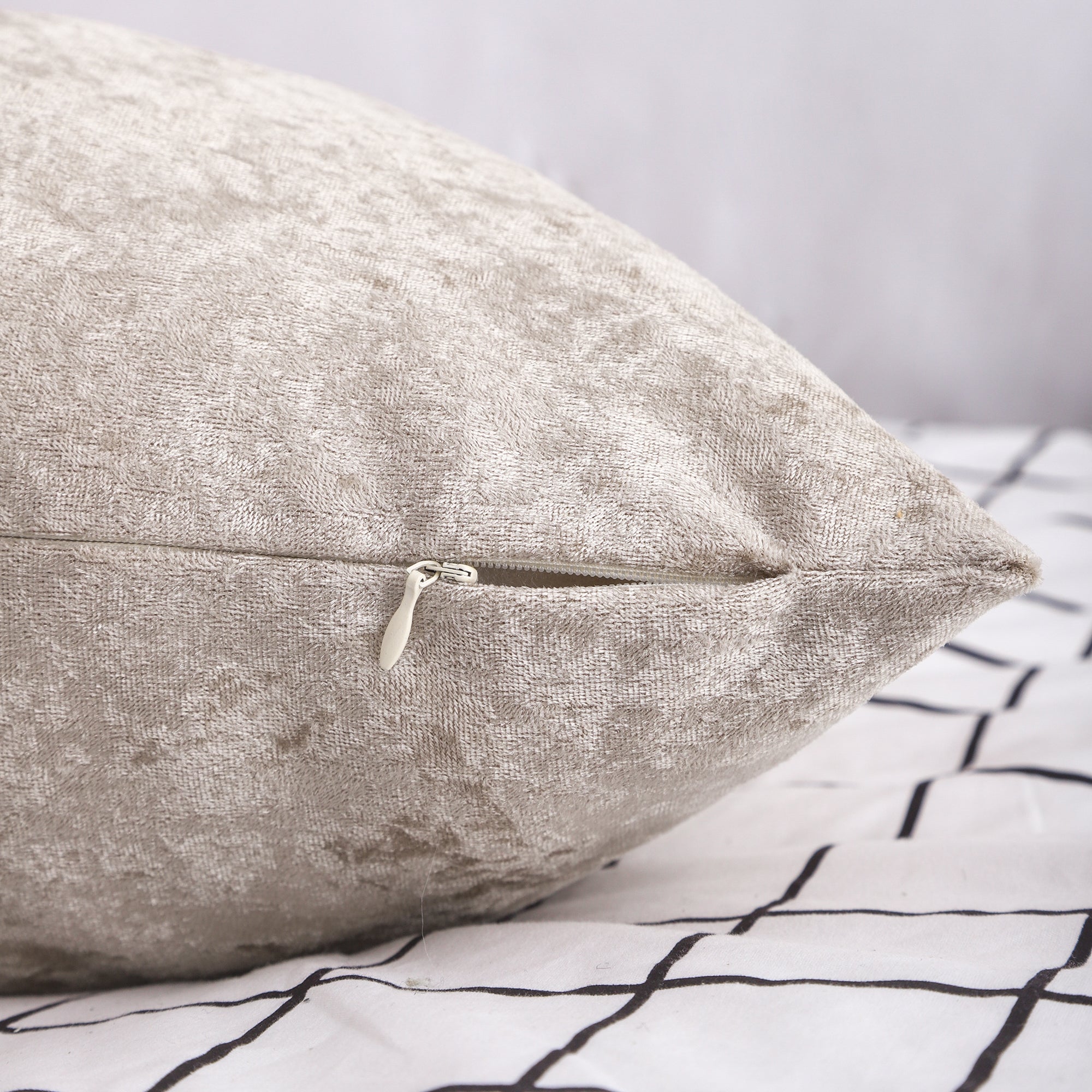 V Shaped Super Crushed Ice Velvet Cushion Cover in Silver Grey, showcasing its soft texture and elegant design.