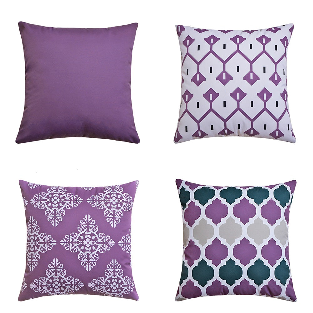 Colorful water-resistant outdoor cushion covers in various patterns, sized 45x45cm, perfect for home and garden use.