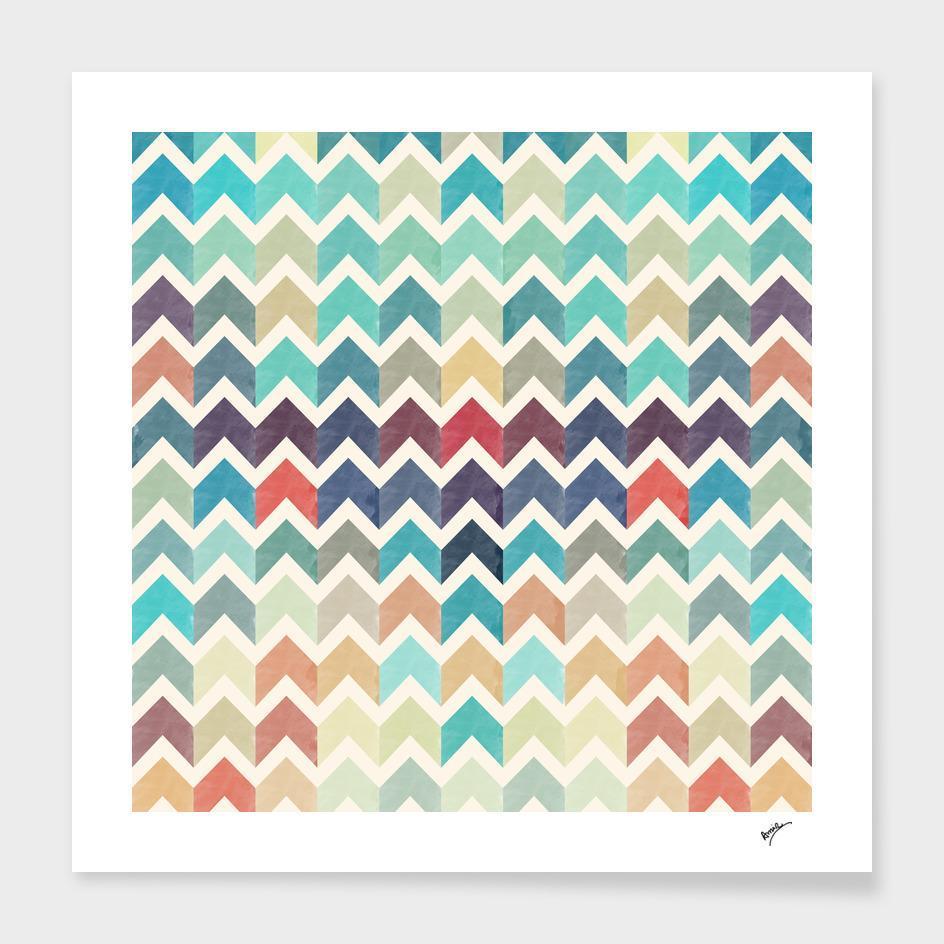 Watercolor Chevron Pattern II Cushion featuring a vibrant chevron design in soft colors, made from durable polyester fabric with a concealed zipper.