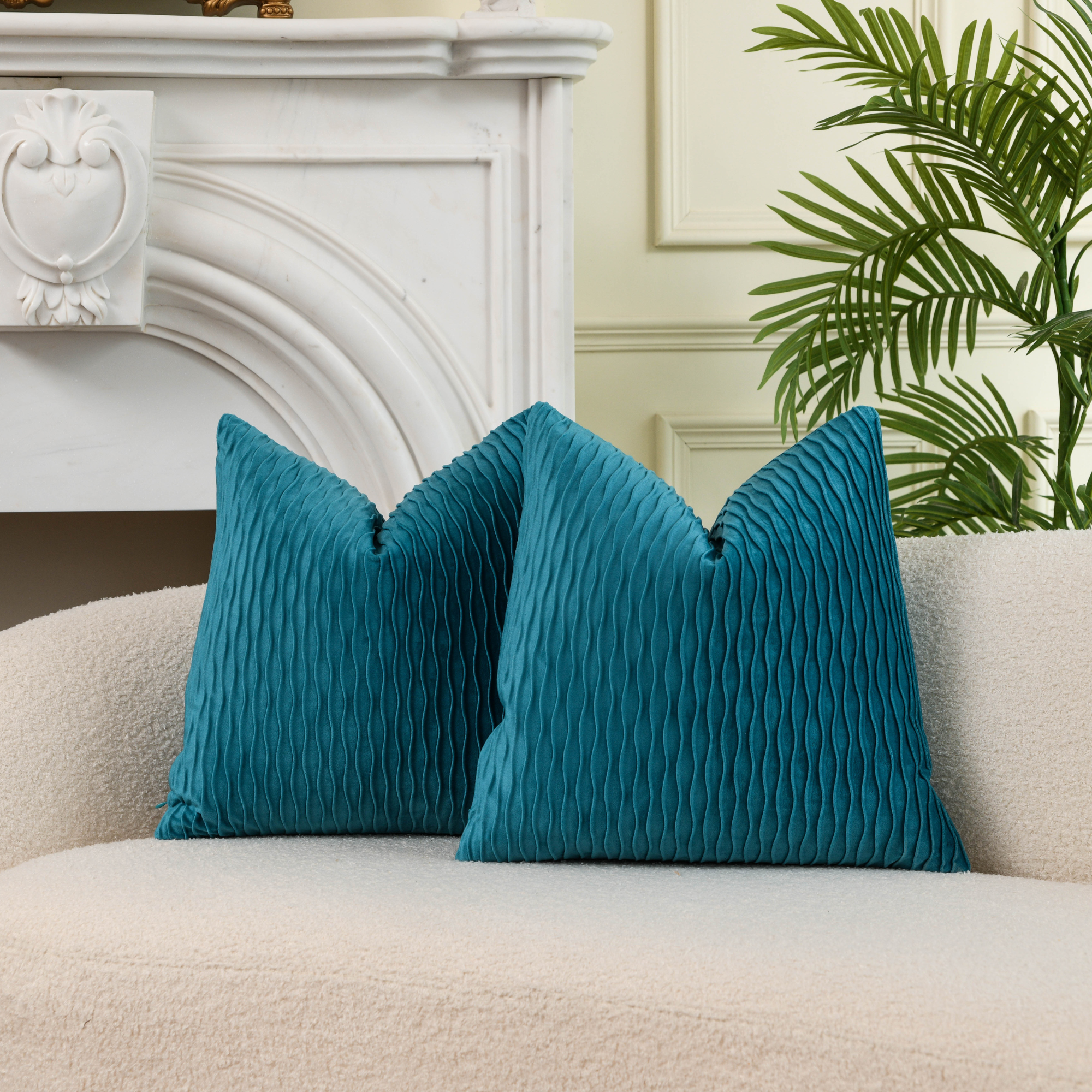 Wave pattern velvet cushion covers in various sizes, showcasing a luxurious texture and elegant design.