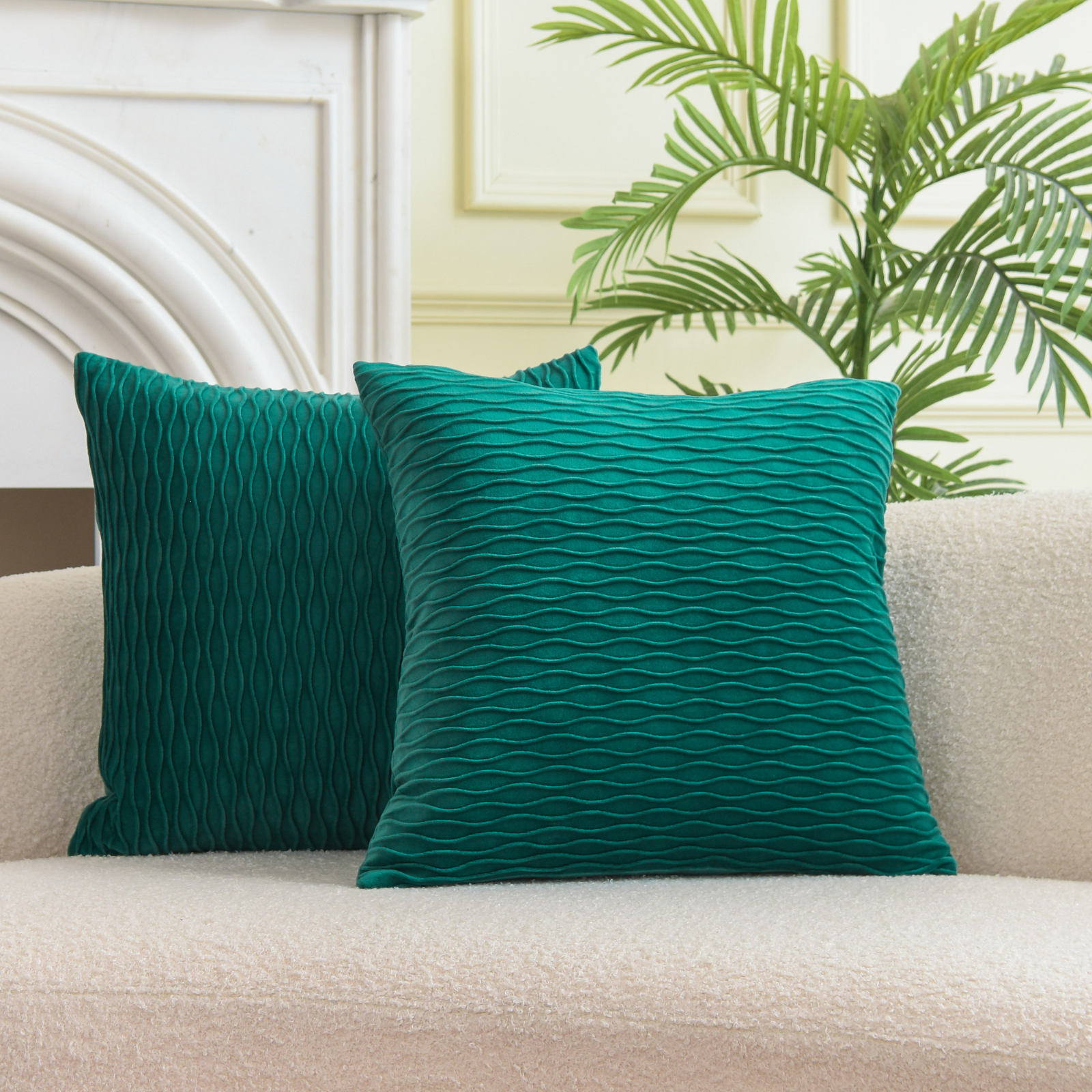 Wave pattern velvet cushion covers in various sizes, showcasing a luxurious texture and elegant design.