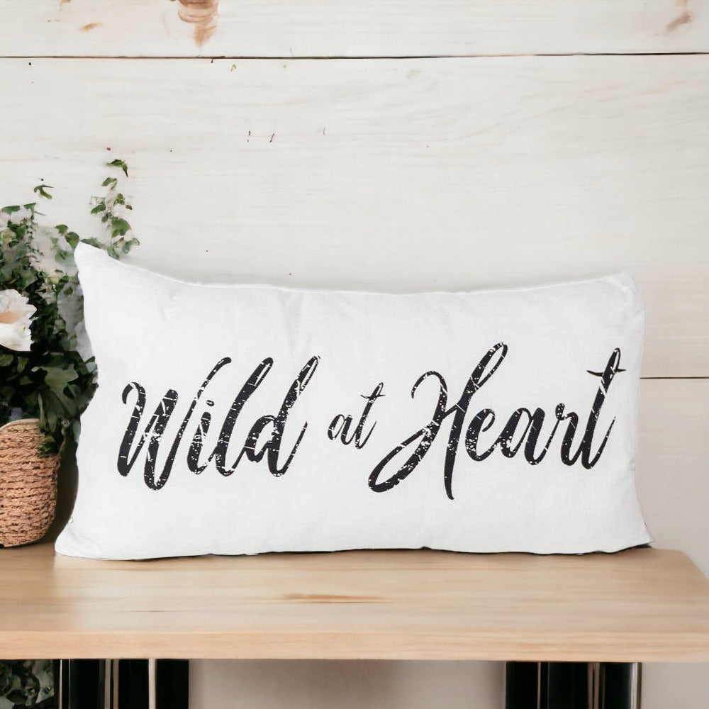 Wild At Heart decorative pillow featuring a double-sided design, made from 100% cotton canvas with soft polyester fill, ideal for home decor.