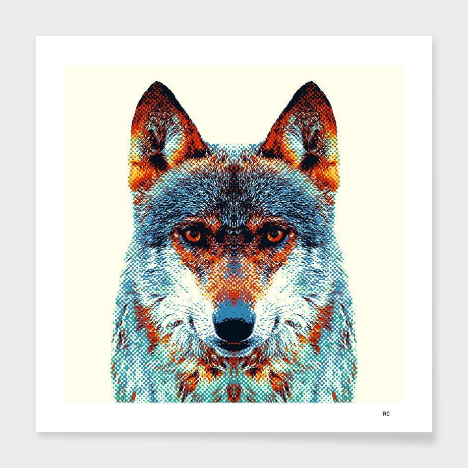 Pop art style wolf portrait.
