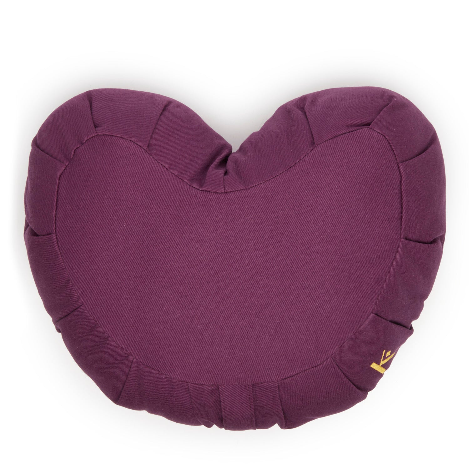 Zafu Coeur prune en coton, rempli de kapok, idéal pour la méditation, avec une housse lavable.