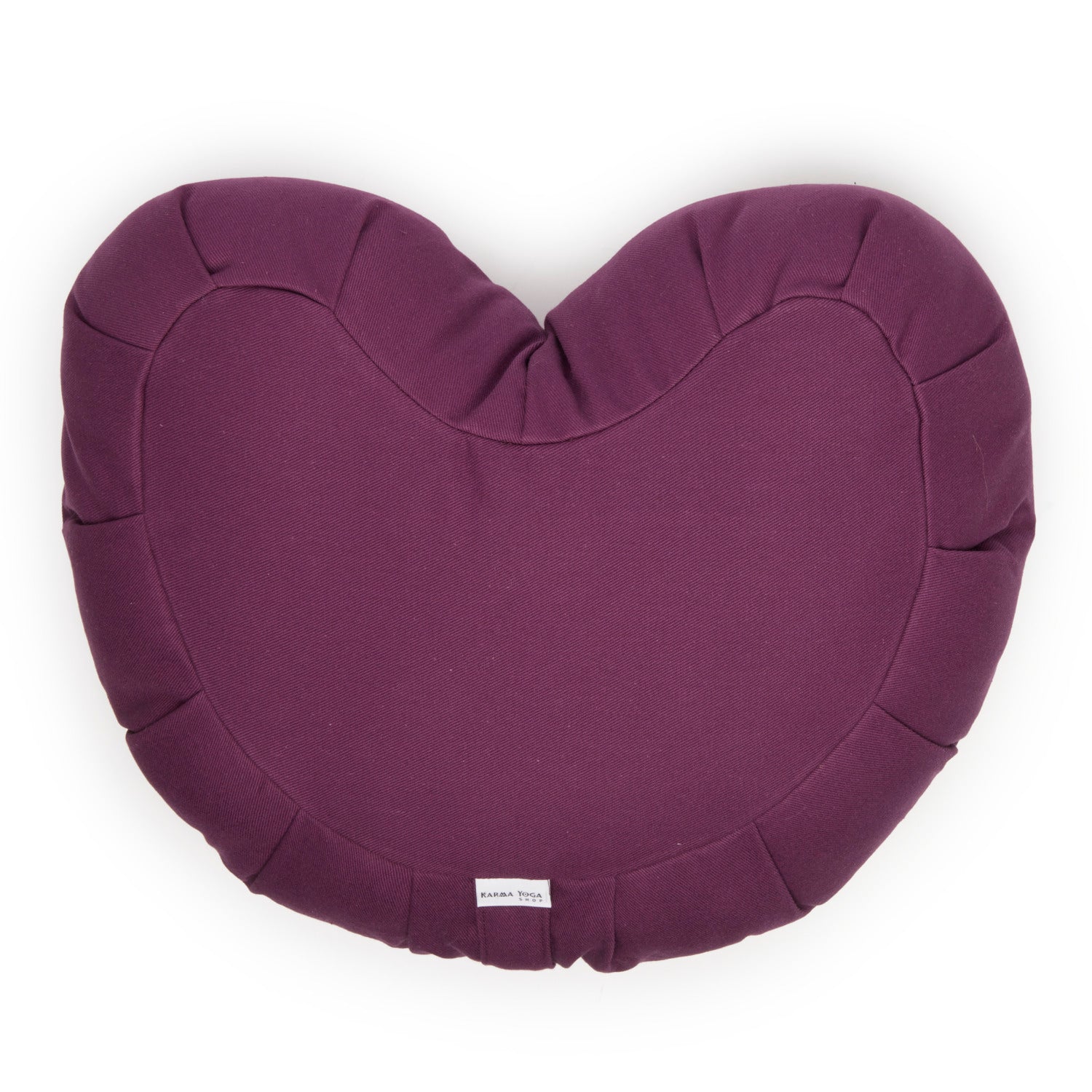 Zafu Coeur prune en coton, rempli de kapok, idéal pour la méditation, avec une housse lavable.