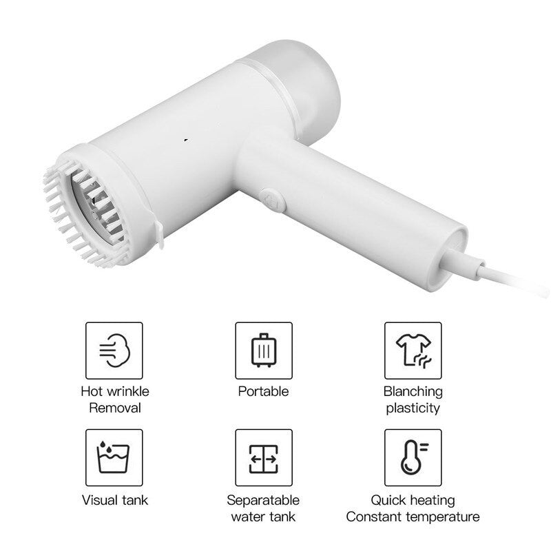 Handheld 1000W Powerful Steamer Brush with detachable head, showcasing its sleek design and integrated water tank.
