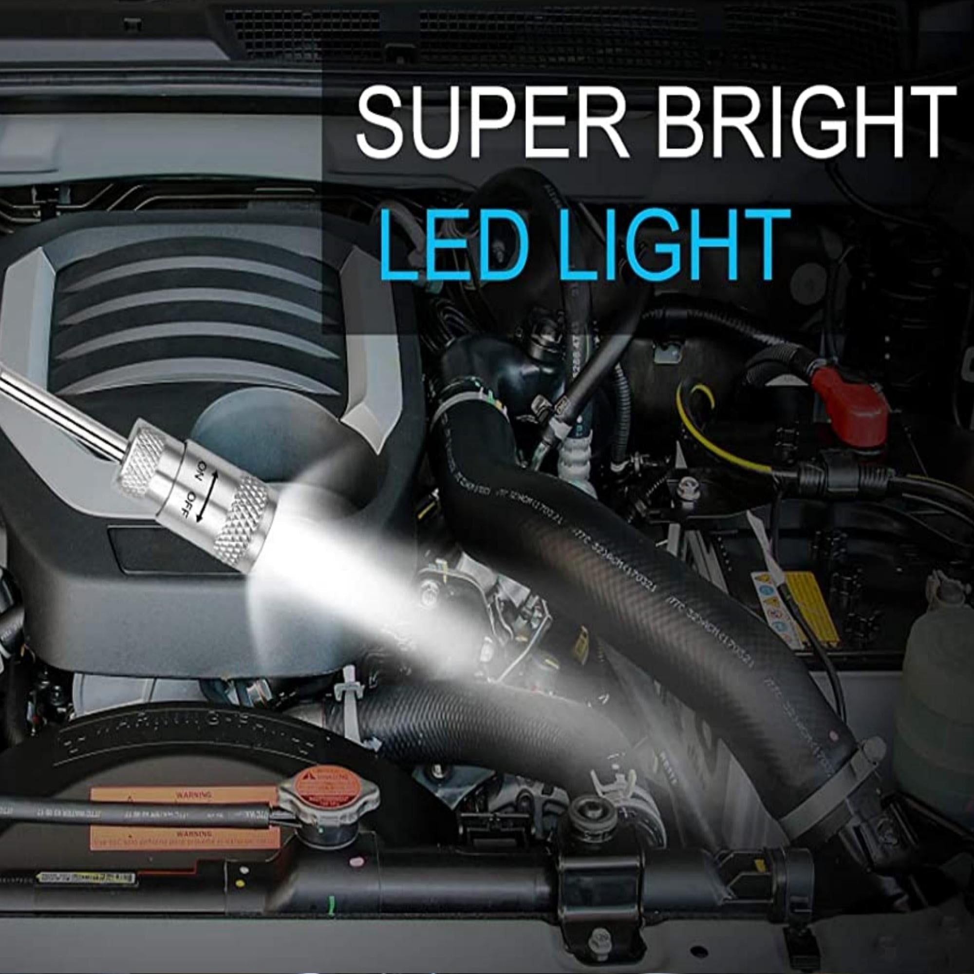 Two Magnetic Pick Up Tools with LED Light, showcasing their telescoping design and bright LED feature, ideal for retrieving metal objects in tight spaces.