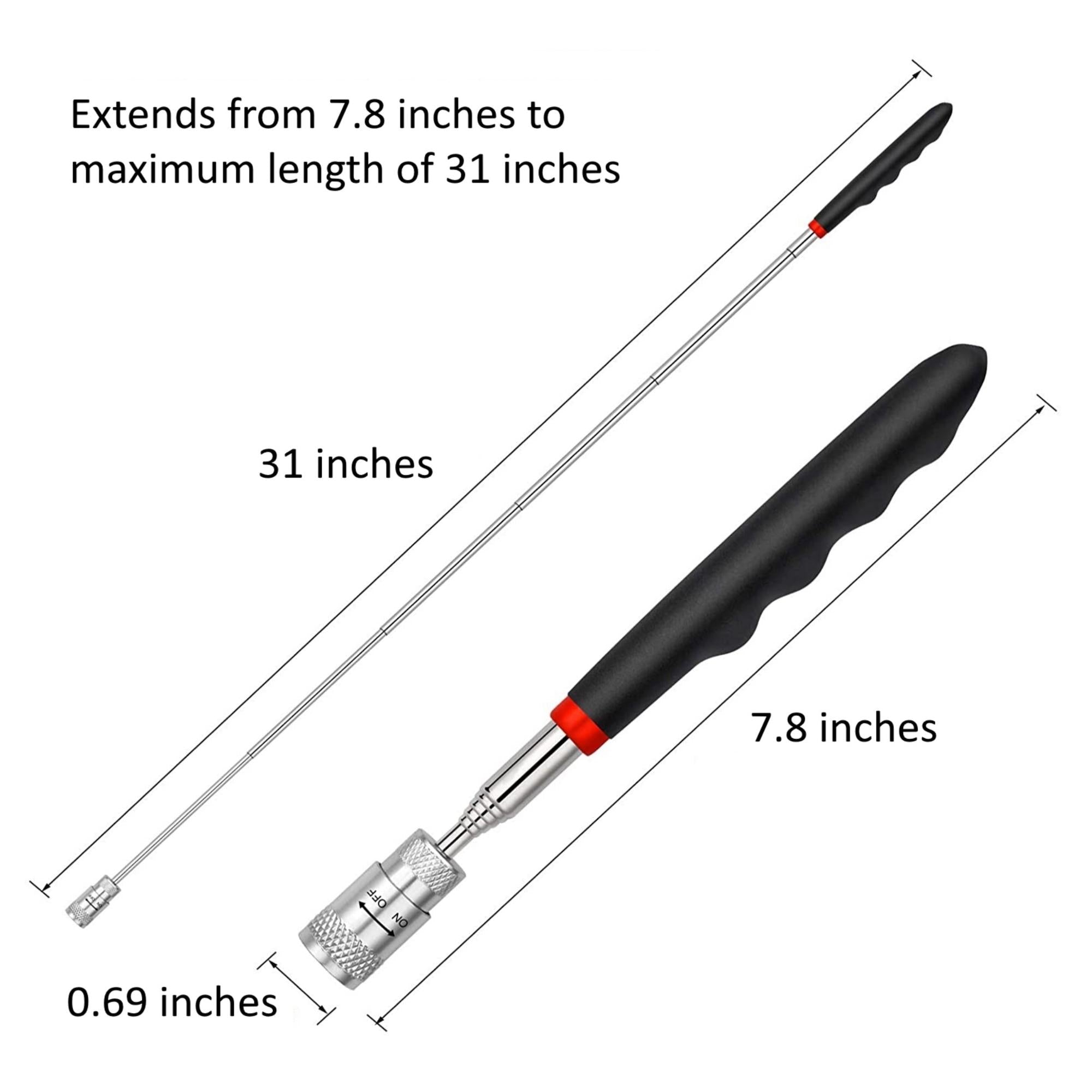 Two Magnetic Pick Up Tools with LED Light, showcasing their telescoping design and bright LED feature, ideal for retrieving metal objects in tight spaces.