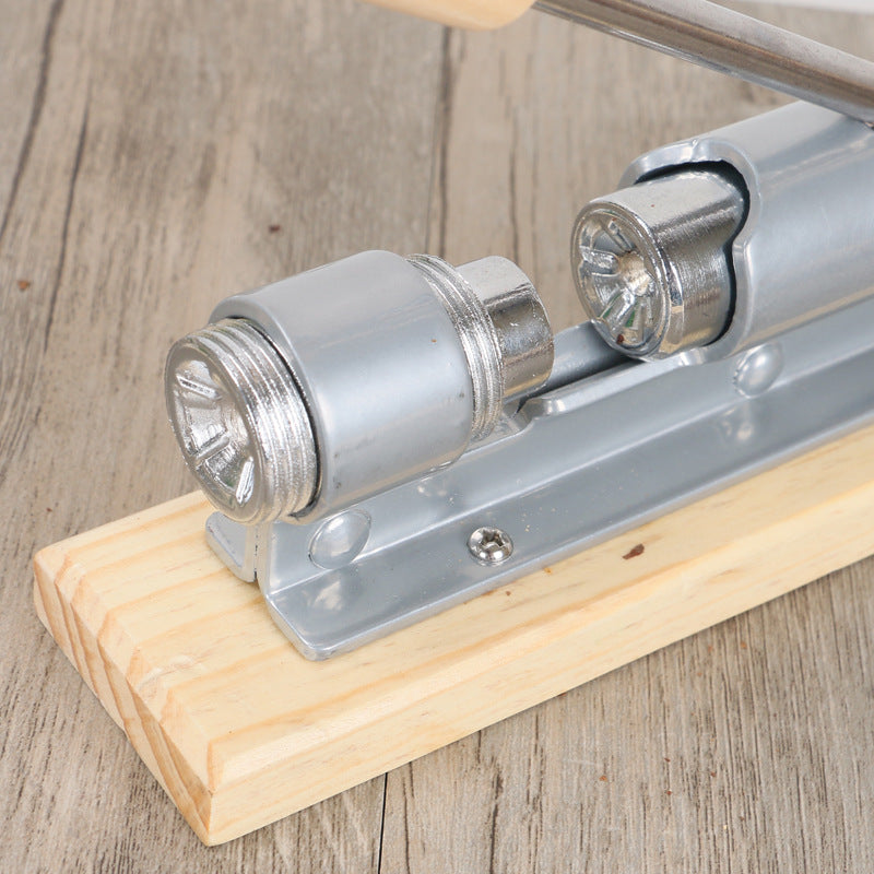 Mechanical Whole-grain Peeling Walnut Clip Nuclear Opener made of stainless steel and wood, designed for easy nut cracking.