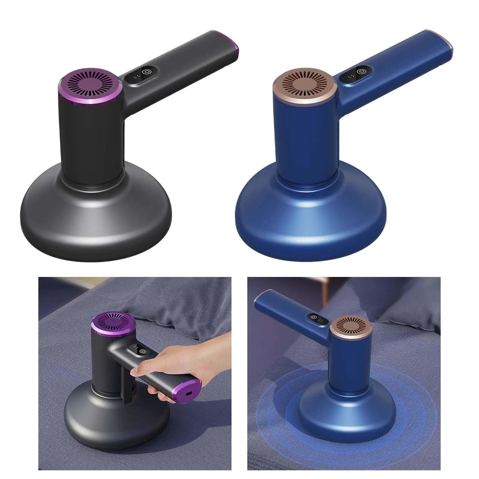 Handheld vacuum cleaner designed for effective cleaning of beds, carpets, and furniture, showcasing its sleek design and powerful suction capabilities.