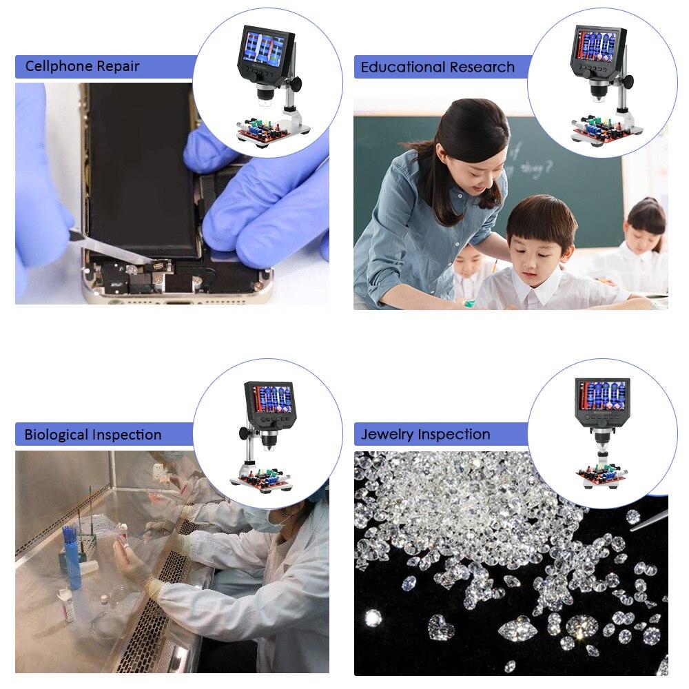 0-600X Digital Microscope LED Magnifier showcasing its compact design and high-definition display, ideal for mobile phone maintenance.