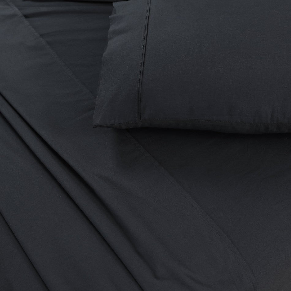 100% Egyptian Cotton Vintage Washed 500TC Charcoal bed sheets set, featuring fitted sheet, flat sheet, and matching pillowcases in a luxurious design.