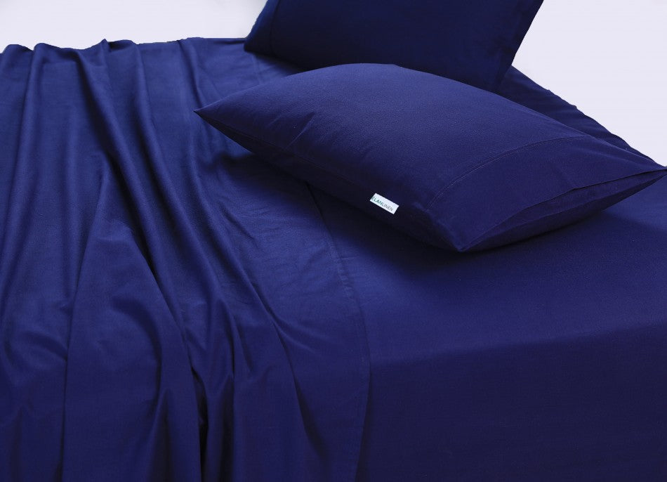 100% Egyptian Cotton Vintage Washed Navy Blue Double Bed Sheets set, showcasing luxurious softness and elegant design.