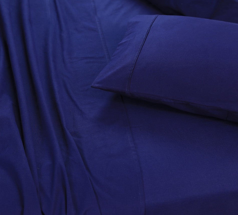 100% Egyptian Cotton Vintage Washed Navy Blue Double Bed Sheets set, showcasing luxurious softness and elegant design.