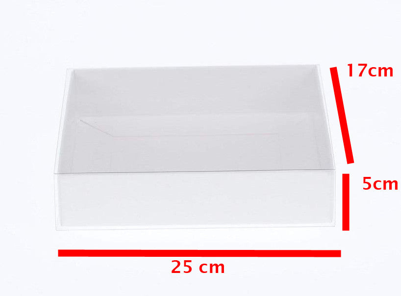 A pack of 10 white card boxes with clear slide-on lids, ideal for packaging gifts and treats.