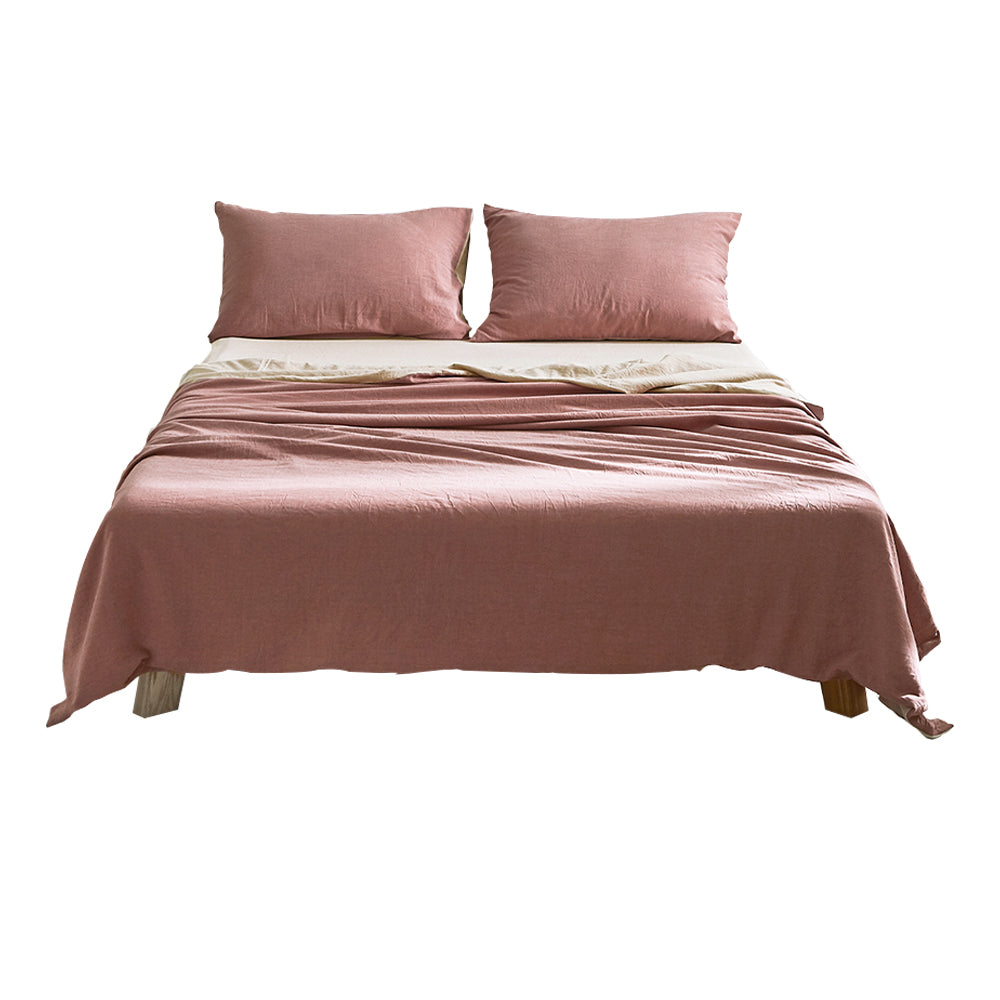 100% Washed Cotton Sheet Set in Vanilla Rhubarb, featuring a soft texture and elegant design, perfect for double beds.