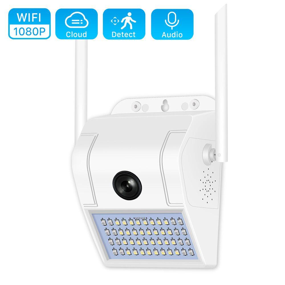1080P Waterproof Wall Lamp WiFi IP Camera with IR night vision and motion detection features, designed for outdoor use.