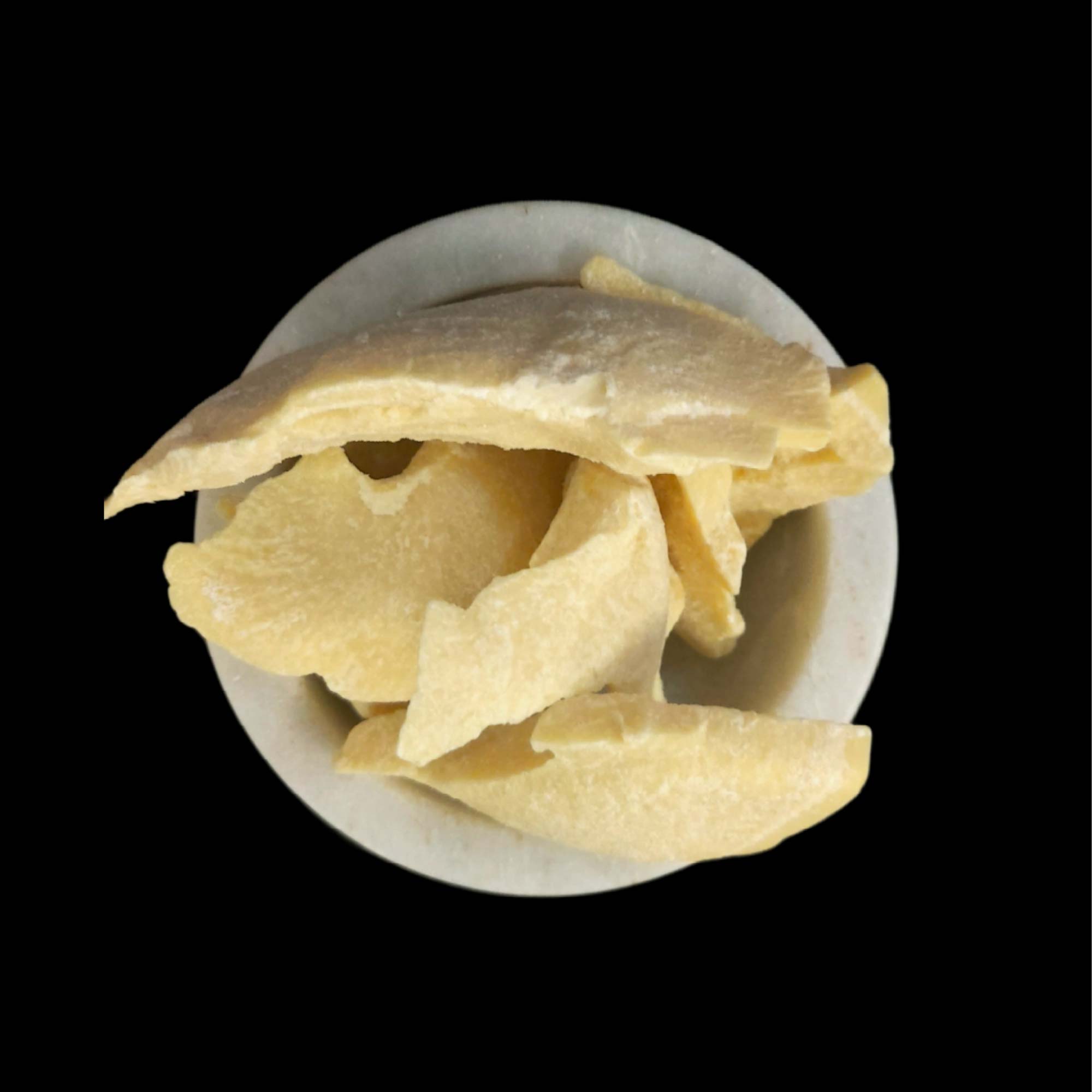 10Kg Organic Cocoa Butter chunks in a resealable bag, showcasing their yellow color and natural texture, perfect for skincare and culinary uses.