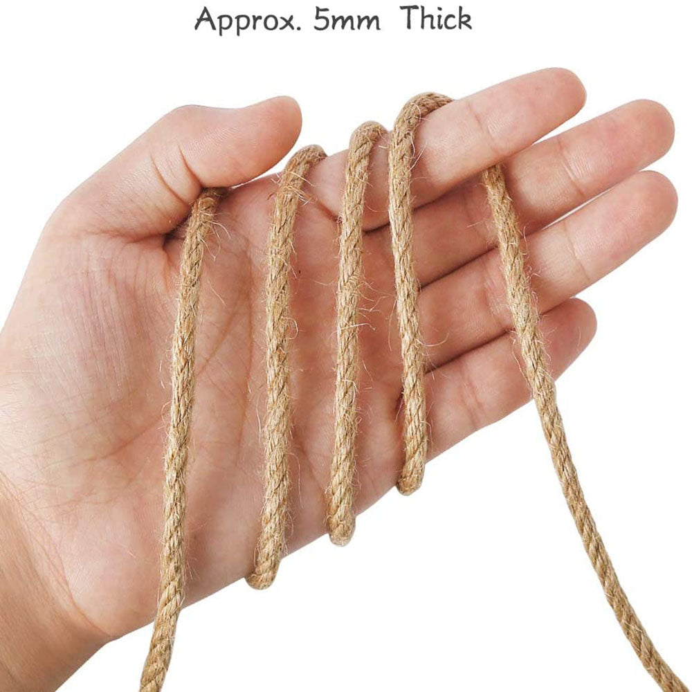 100m natural jute twine rope, 5mm thick, eco-friendly and biodegradable, ideal for gardening and crafts.