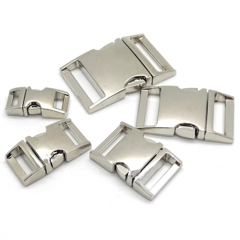 A collection of 10 curved metal side release buckles in silver, ideal for DIY projects like bags and paracord accessories.