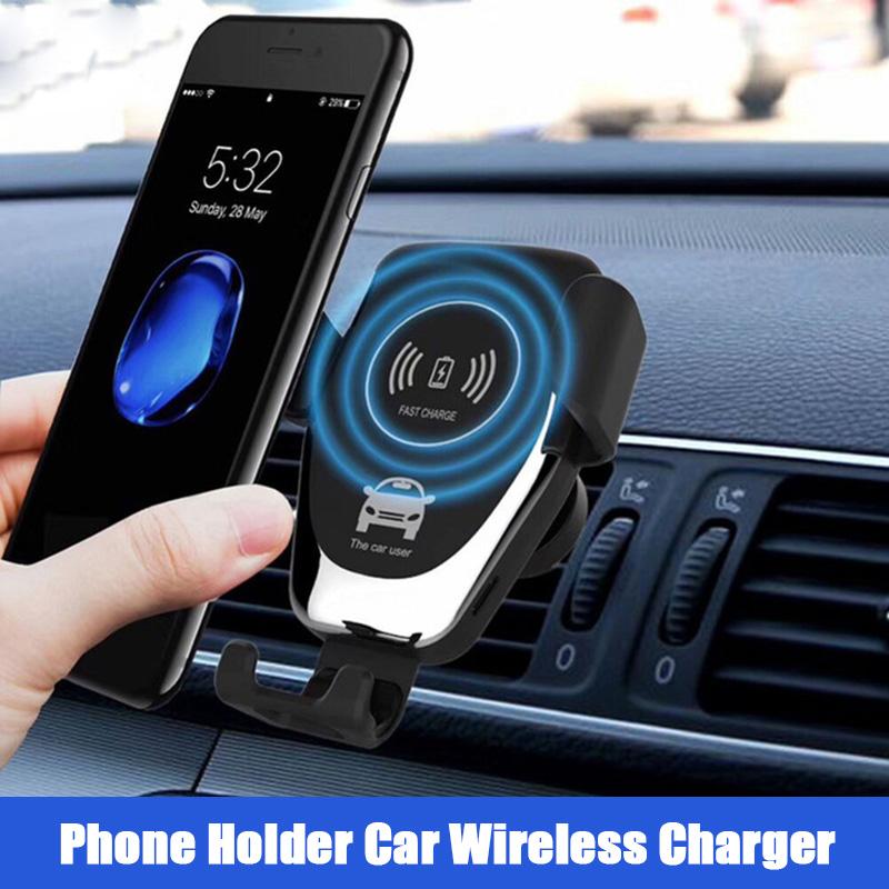 10W Fast Car Wireless Charger with air conditioning vent clip, designed for secure phone charging while driving.