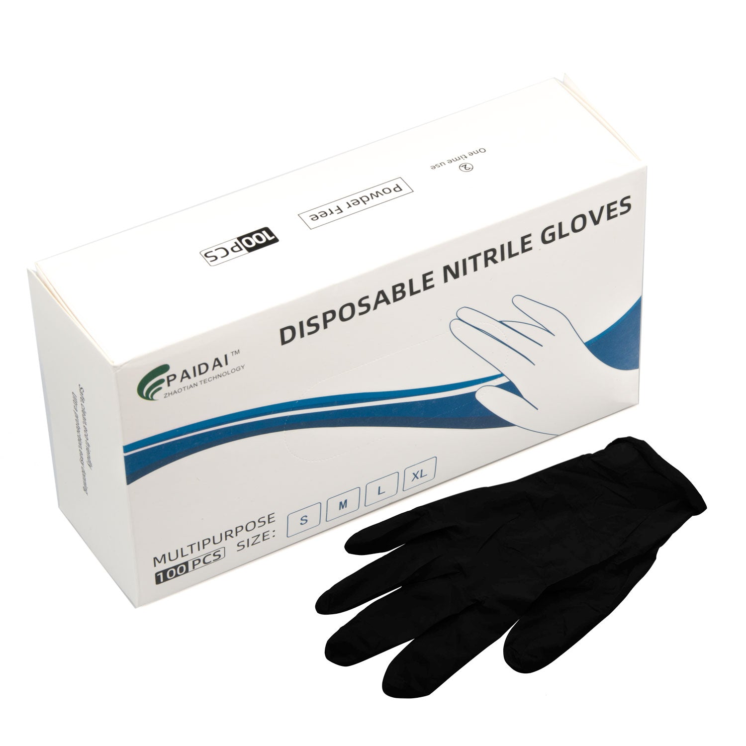 A box of 100 black nitrile disposable gloves, showcasing their thickness and texture, ideal for industrial and food service use.