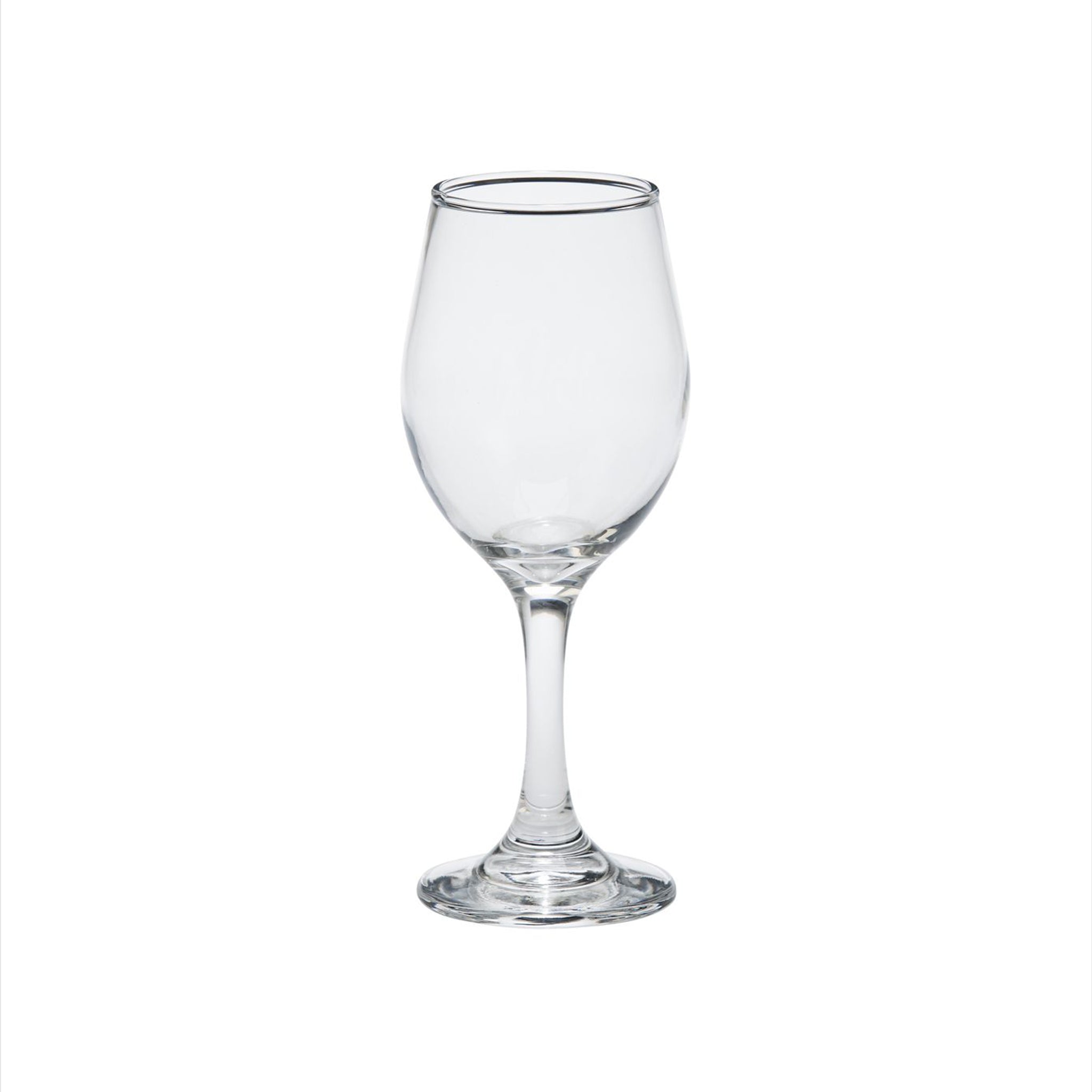 Set of 12 elegant glass goblets, each 8 inches tall and holding 11 ounces, perfect for various beverages.