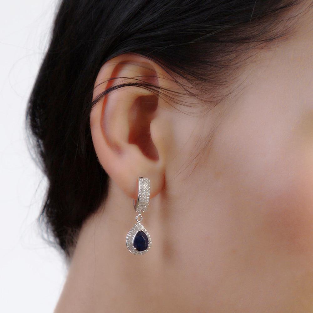 Elegant 1.29ct Natural Sapphire Drop Earrings made of solid 925 sterling silver, featuring a vintage water drop design.