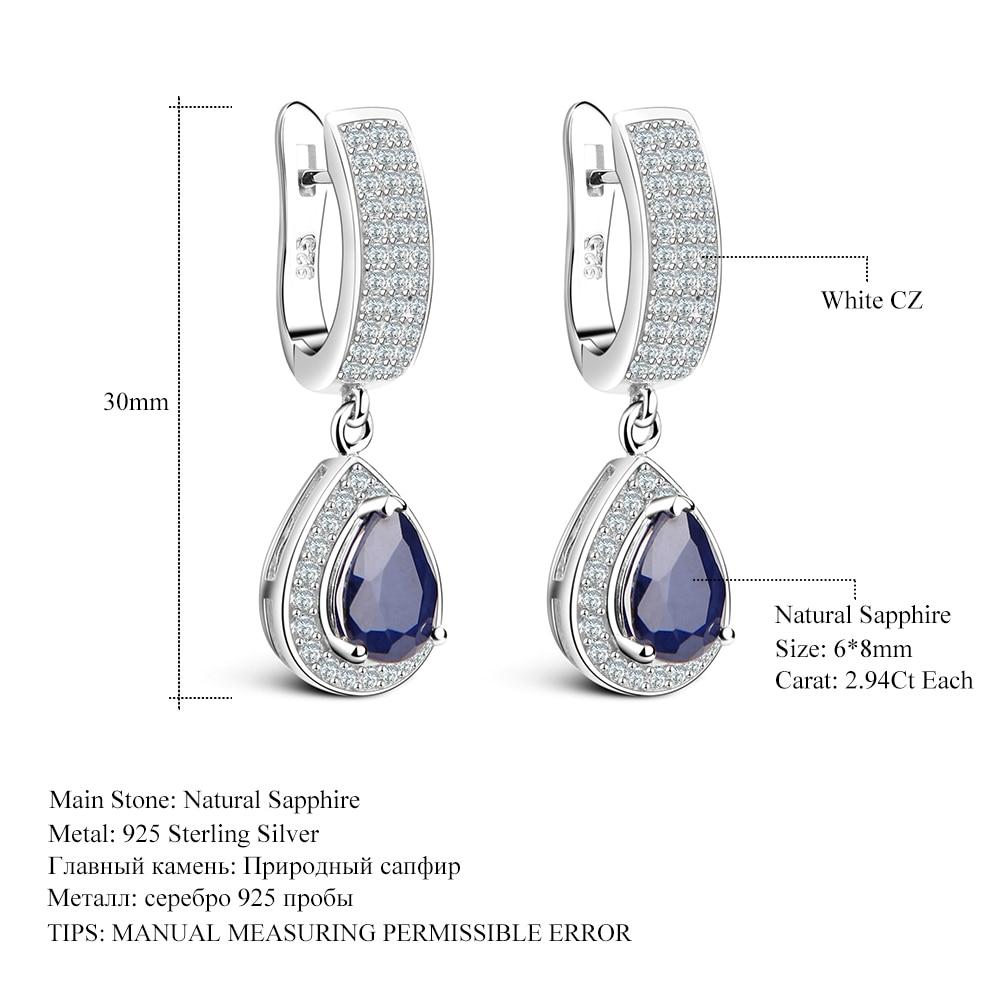 Elegant 1.29ct Natural Sapphire Drop Earrings made of solid 925 sterling silver, featuring a vintage water drop design.