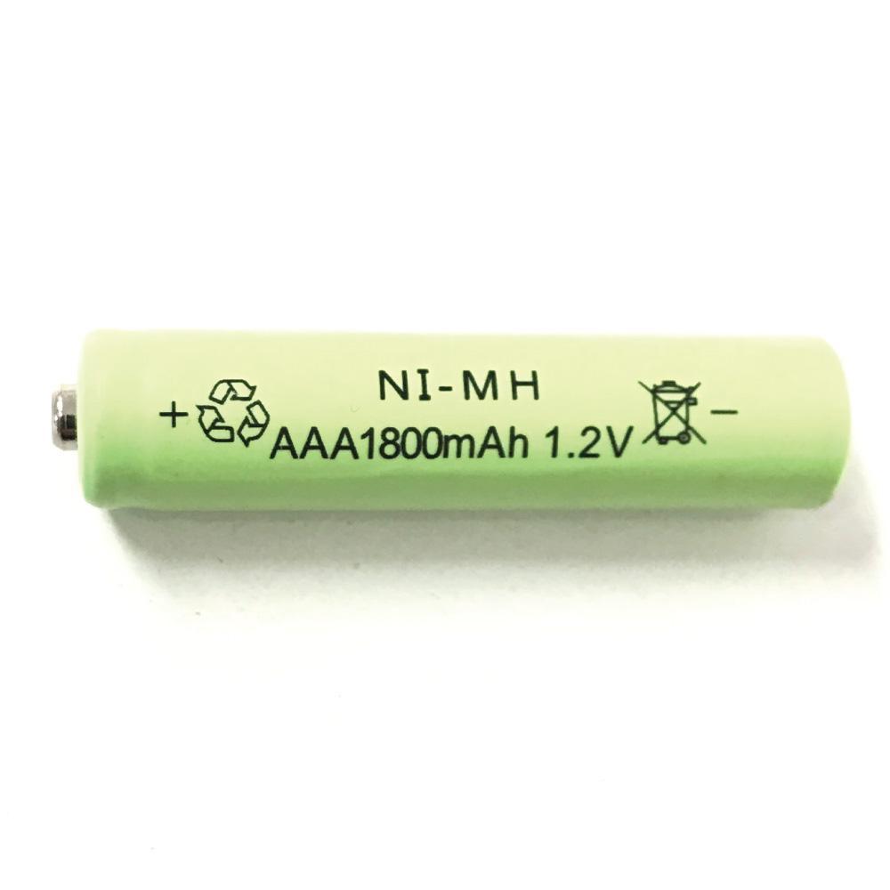 A pack of 12 AAA rechargeable Ni-MH batteries, showcasing their green color and compact size, ideal for high drain devices.