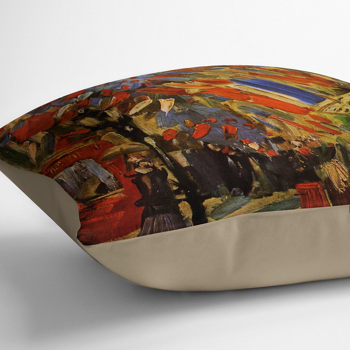 14 July in Paris by Van Gogh Cushion featuring vibrant colors and luxurious vegan faux suede fabric.
