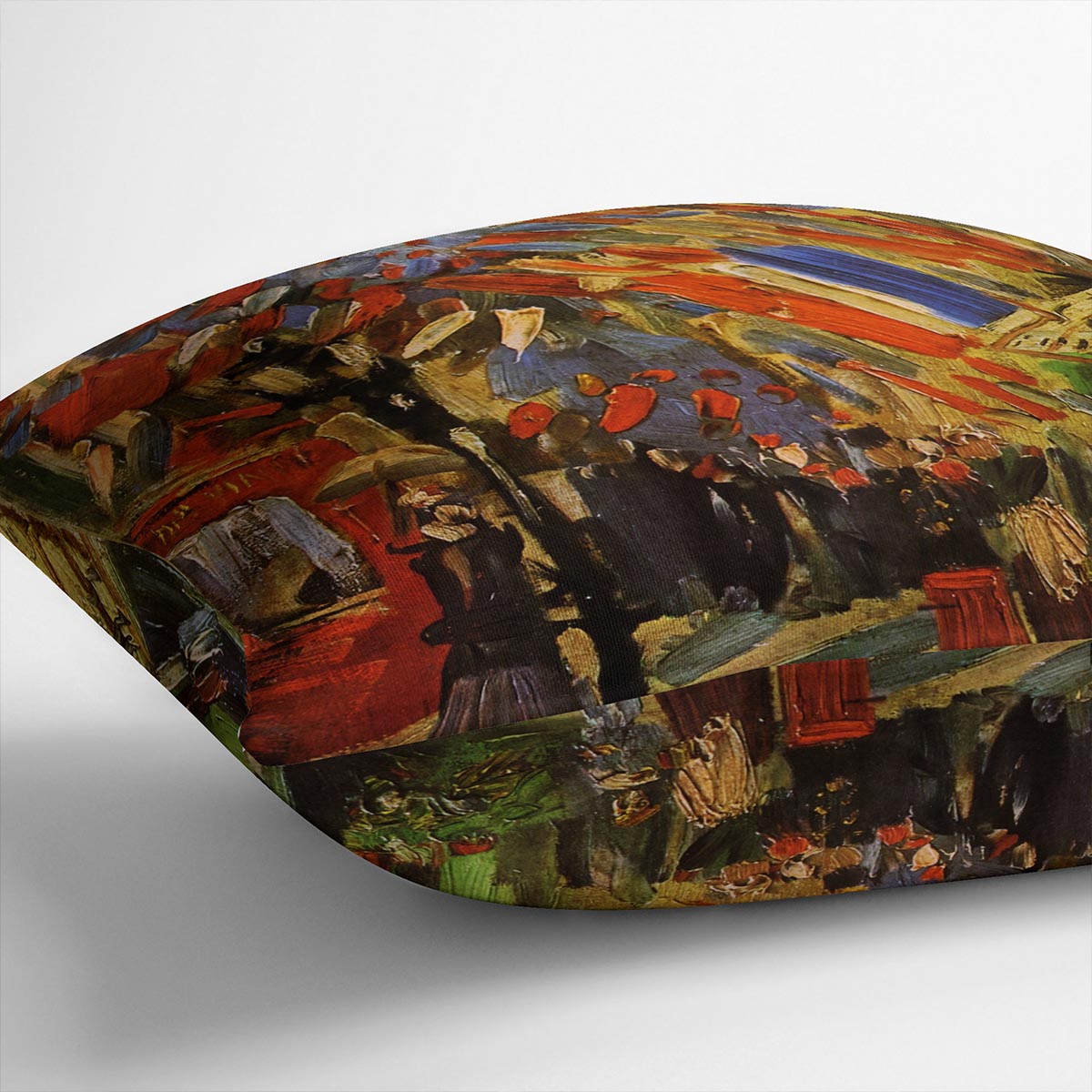 14 July in Paris by Van Gogh Cushion featuring vibrant colors and luxurious vegan faux suede fabric.