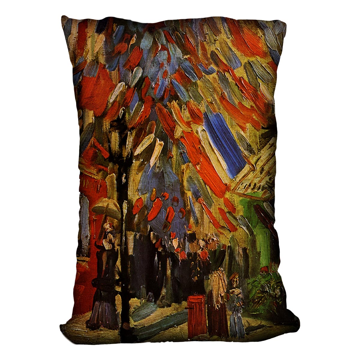 14 July in Paris by Van Gogh Cushion featuring vibrant colors and luxurious vegan faux suede fabric.