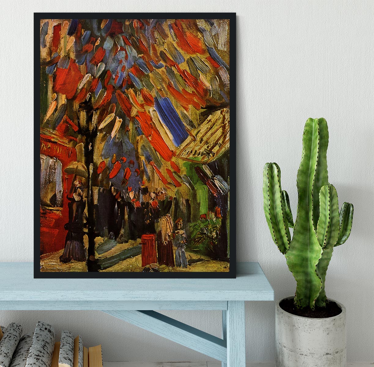 Framed print of Van Gogh's '14 July in Paris', showcasing vibrant colors and intricate details in a stylish handmade frame.