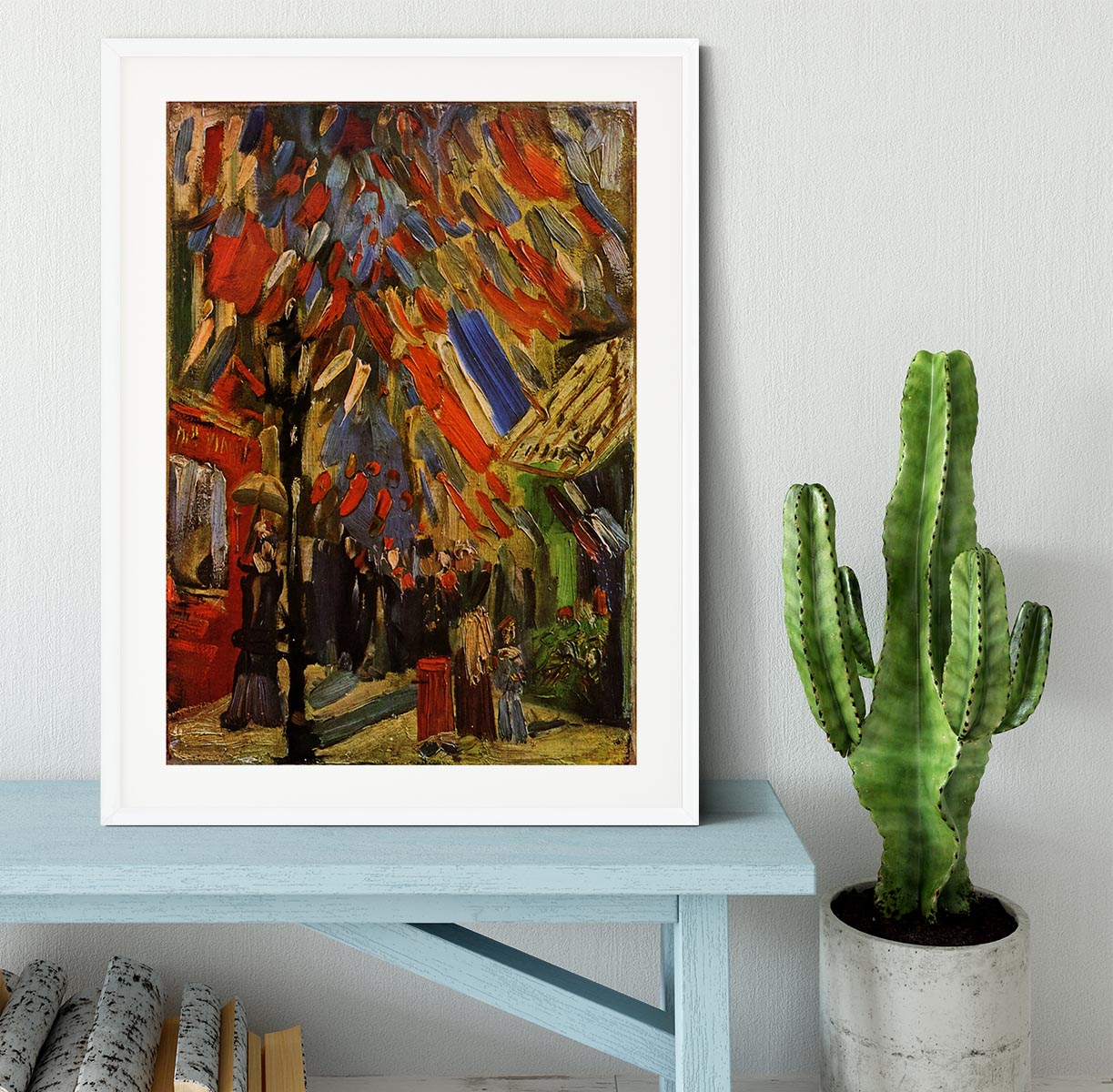 Framed print of Van Gogh's '14 July in Paris', showcasing vibrant colors and intricate details in a stylish handmade frame.
