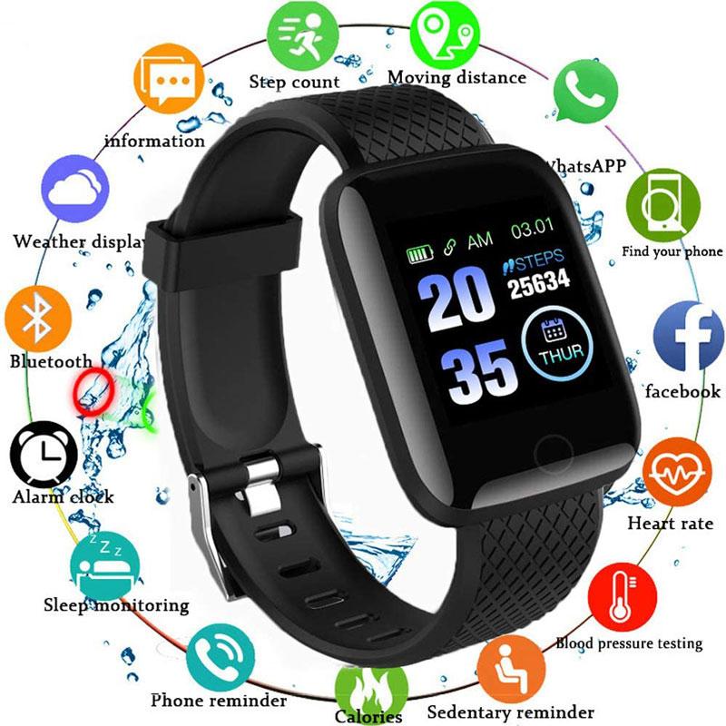 116 Plus smart bracelet watch with color touch screen, showcasing its sleek design and fitness tracking features.