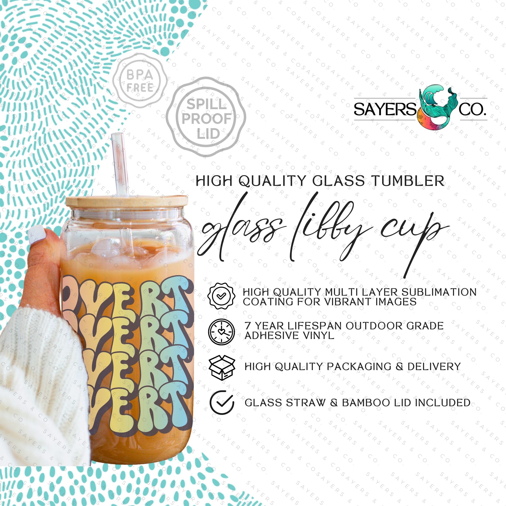 16oz Booktrovert Glass Cup featuring a bamboo lid and clear straw, perfect for iced coffee and other beverages.